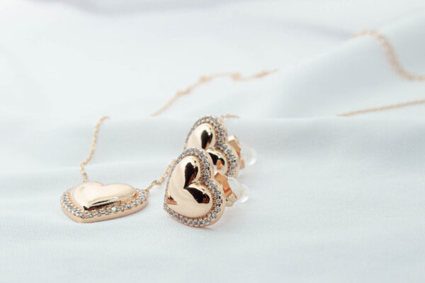 Collar y aretes de corazón espejo - Imagen 3