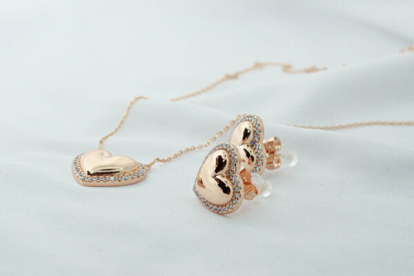 Collar y aretes de corazón espejo - Imagen 2