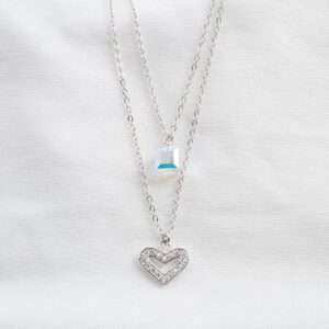 LUXURY_ RODIO Collar doble con cubo de cristal austriaco